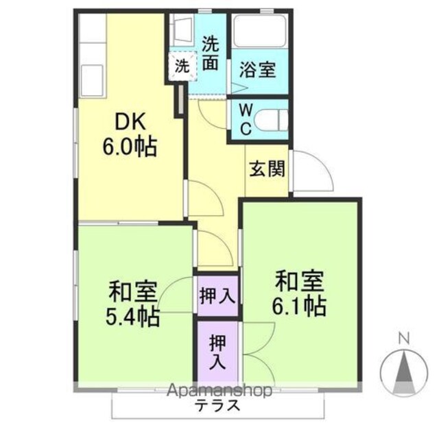 和歌山県海南市名高[2DK/42.8m2]の間取図