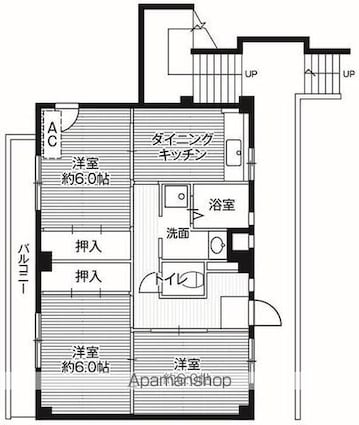 ビレッジハウス川井宿２号棟[3DK/57.96m2]の間取図