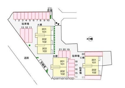 サンライト国分寺Ａ[2LDK/63.3m2]の配置図