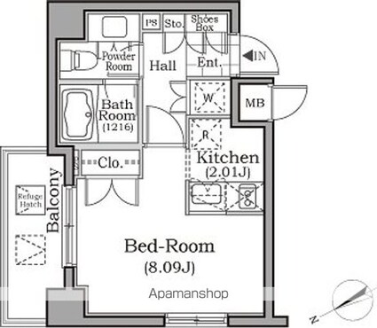 レジディア用賀[1K/26.52m2]の間取図