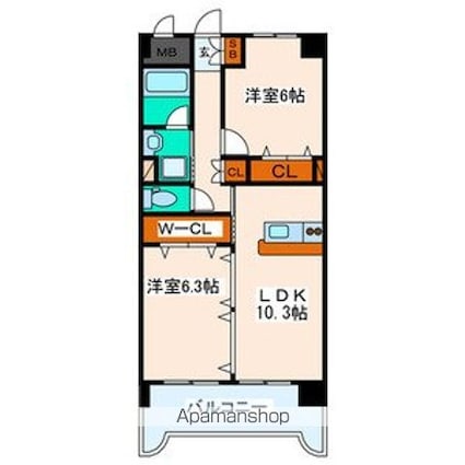カーレヂ三浦・Ⅱ[2LDK/56.14m2]の間取図