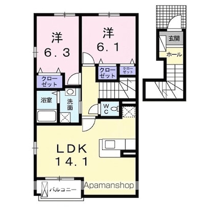 グレイス・パークＡ[2LDK/63.43m2]の間取図