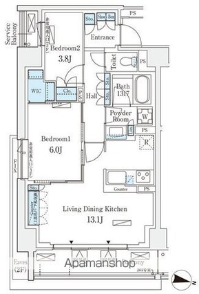 ロイヤルパークス赤羽サウス[2LDK/59.1m2]の間取図