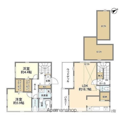 井の頭１丁目貸家[2LDK/74.06m2]の間取図
