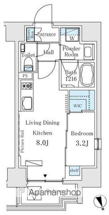 イプセ御成門[1LDK/30m2]の間取図