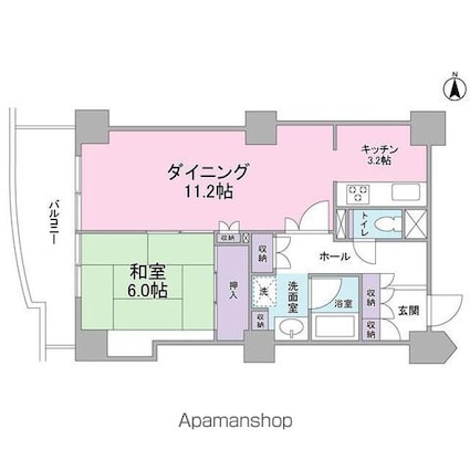 文京グリーンコートビュータワー本駒込[1LDK/56.89m2]の間取図