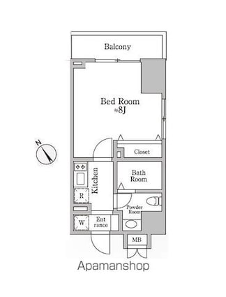 レジディア三宿[1K/25.69m2]の間取図