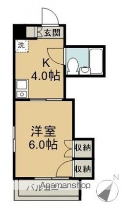 鯉松園ビル[1K/21.6m2]の間取図