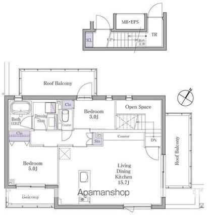 イプセ白金[2LDK/64.46m2]の間取図