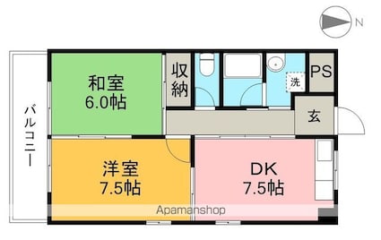 ジョンブルハウス[2DK/44.8m2]の間取図