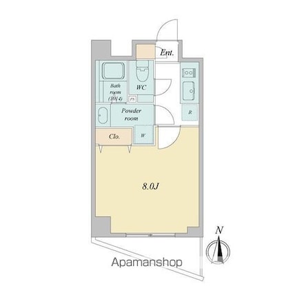 プライマル武蔵関[1K/25.84m2]の間取図