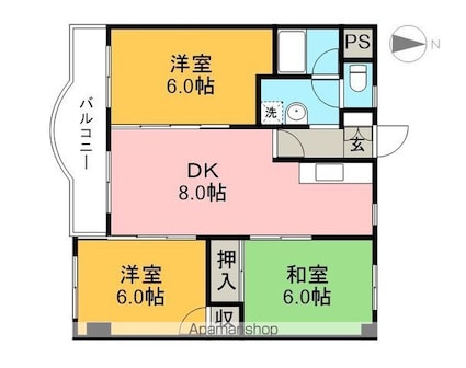 島谷グランドハイツ[3DK/58.47m2]の間取図