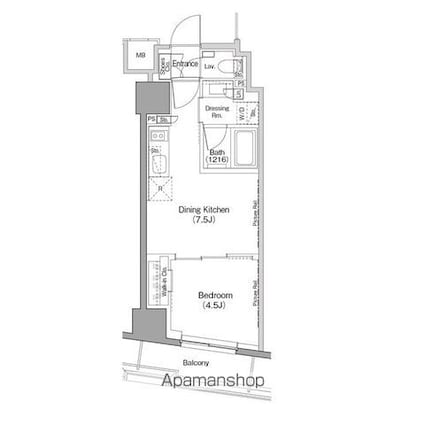 ザ・パークハビオ日本橋小伝馬町[1DK/30m2]の間取図