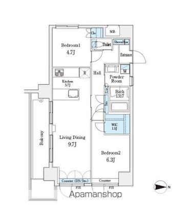 パークキューブ小岩[2LDK/55.72m2]の間取図