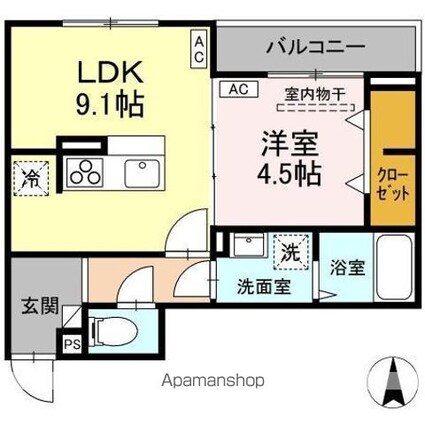 ＤーＲＯＯＭ元横山町[1LDK/36m2]の間取図