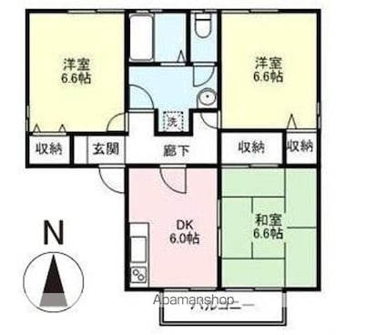 グリーンピアハイツＡ・Ｂ[3DK/57.8m2]の間取図