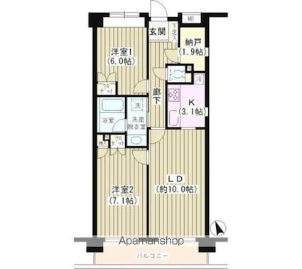 ラヴィーン等々力[2SLDK/60.44m2]の間取図
