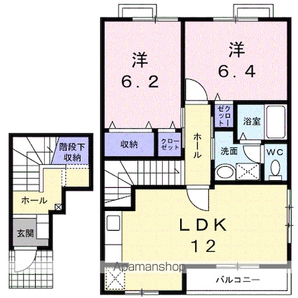 セーリウス梅原Ⅱ[2LDK/65.64m2]の間取図