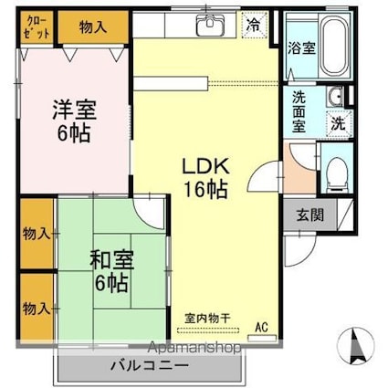 Ｔ．Ｖｉｌｌａｇｅ　Ａ棟[2LDK/62.9m2]の間取図