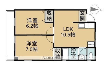 ソシアサニーヒルⅡ[2DK/42.1m2]の間取図