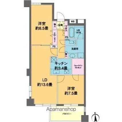 カスタリア高輪[2LDK/74.28m2]の間取図