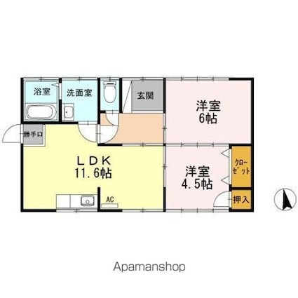 香川県高松市上之町２丁目[2LDK/54.7m2]の間取図