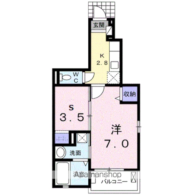 愛媛県四国中央市中曽根町[1K/31.65m2]の間取図