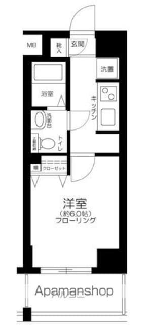 東京都世田谷区三軒茶屋２丁目[1K/22.04m2]の間取図