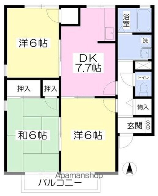 エンゼルハイムＢ棟[3DK/57.22m2]の間取図
