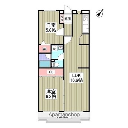 リブレス牛久[2LDK/60m2]の間取図