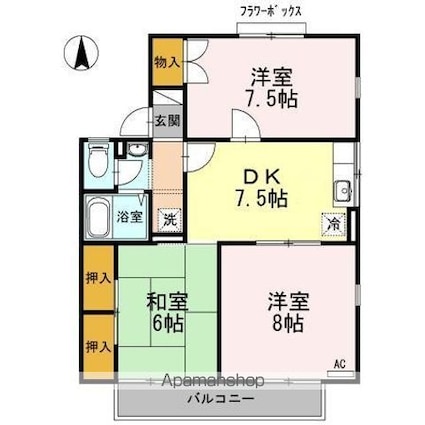 コーポ新稜　Ｂ[3DK/62.07m2]の間取図