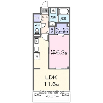 ラクーン守山[1LDK/42.59m2]の間取図