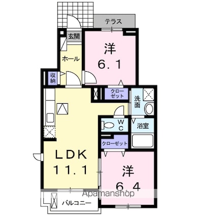 レスペヘリオスＢ[2LDK/56.84m2]の間取図