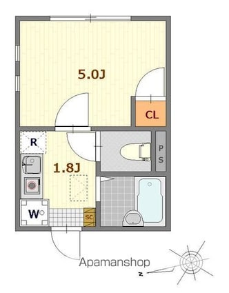 バーミープレイス立川柴崎町[1K/16.12m2]の間取図