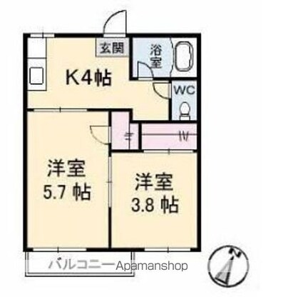 北浦コーポ[2K/30.42m2]の間取図