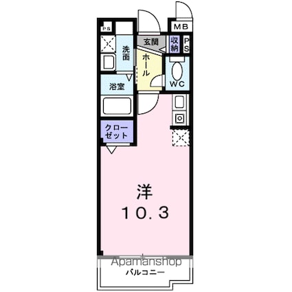 カルムアビタシオン大将軍[1R/27.25m2]の間取図