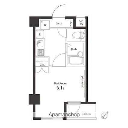 ヴェルト新宿落合[1K/20.2m2]の間取図