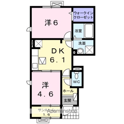 福井県あわら市自由ケ丘２丁目[2DK/42.89m2]の間取図