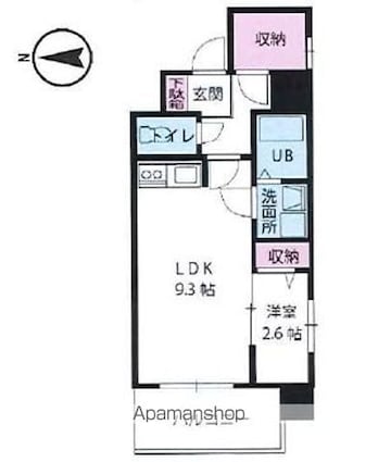 アステリア萱町[1LDK/33.91m2]の間取図