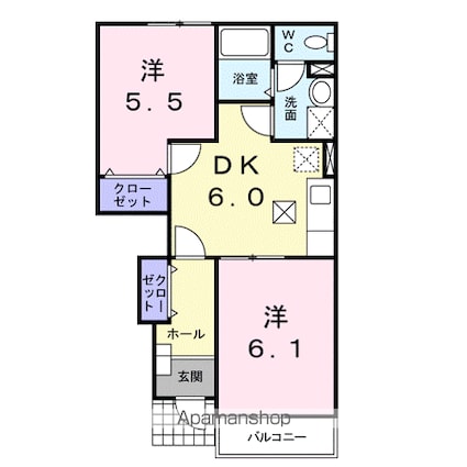 アヴェニール[2DK/42.77m2]の間取図