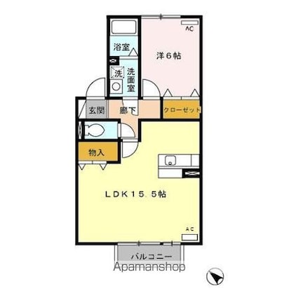 アベニール十六田[1LDK/50.09m2]の間取図