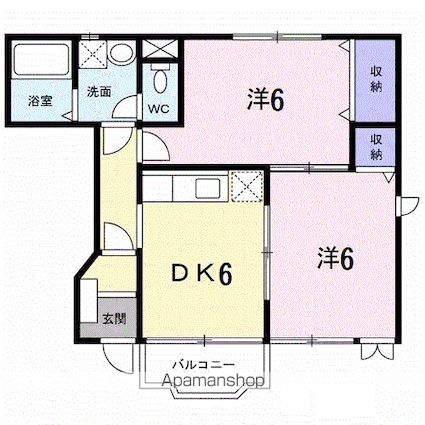 愛媛県松山市北吉田町[2DK/44.34m2]の間取図