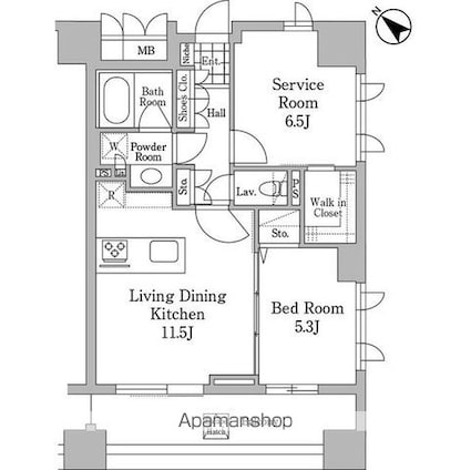 ユニコーンバリー恵比寿[1SLDK/54.04m2]の間取図