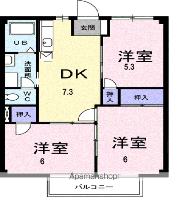 ツインハイツ青葉Ⅱ[3DK/52.1m2]の間取図