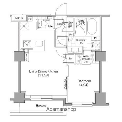 ザ・パークハビオ新宿[1LDK/40.21m2]の間取図