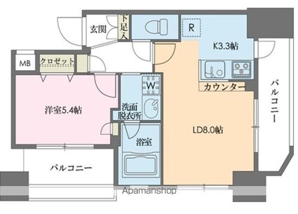 ドゥーエ新川[1LDK/40.33m2]の間取図