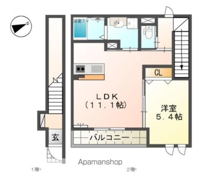 和歌山県和歌山市黒田[1LDK/44.86m2]の間取図