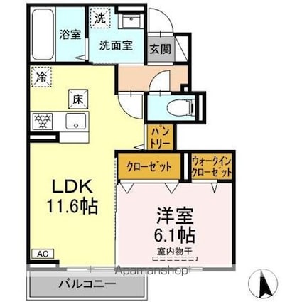 エフフォーリア[1LDK/45.22m2]の間取図