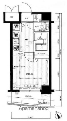 メインステージ四ツ谷[1K/23.46m2]の間取図