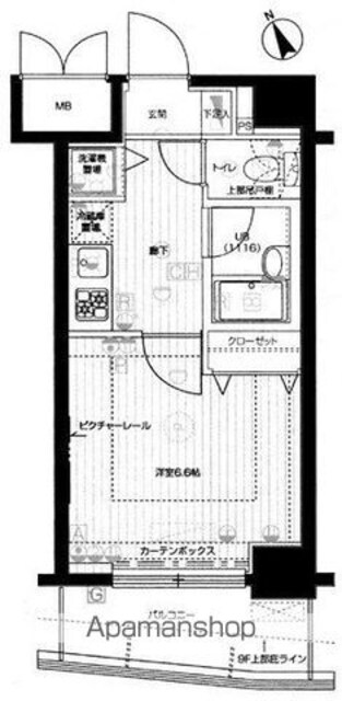 メインステージ四ツ谷[1K/23.46m2]の間取図